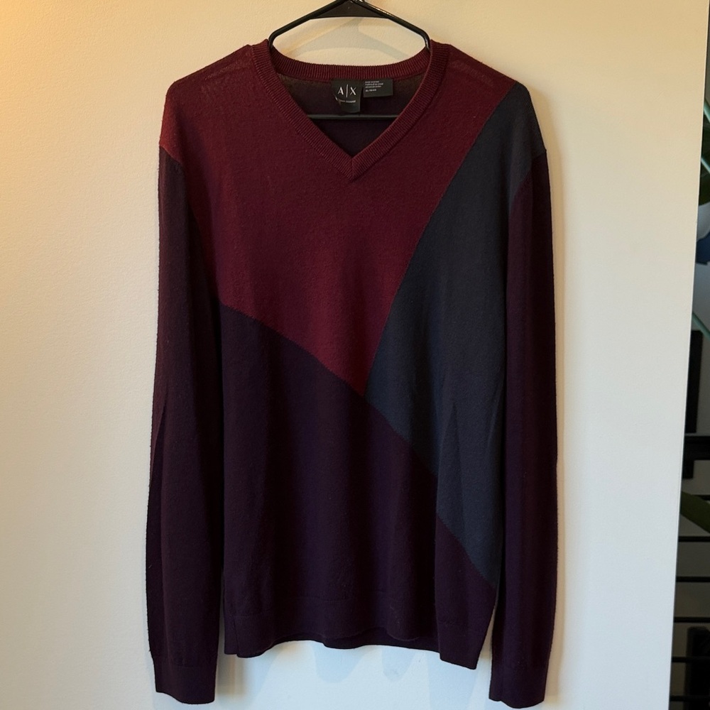 Armani Exchange V-Neck Sweater - Burgundy and Black